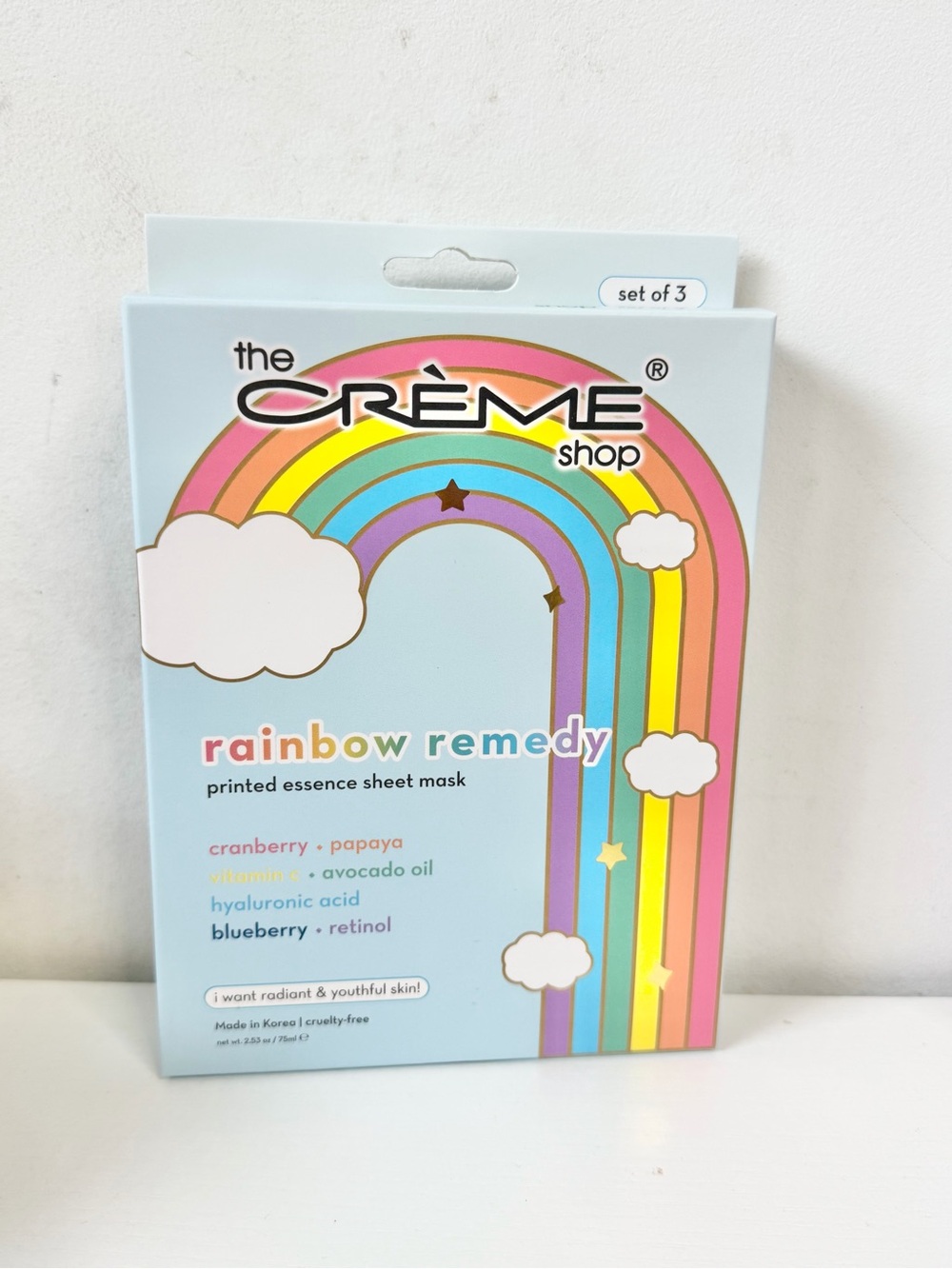 The Crème Shop Rainbow Remedy Sheet Mask – Pastel Blue Packaging